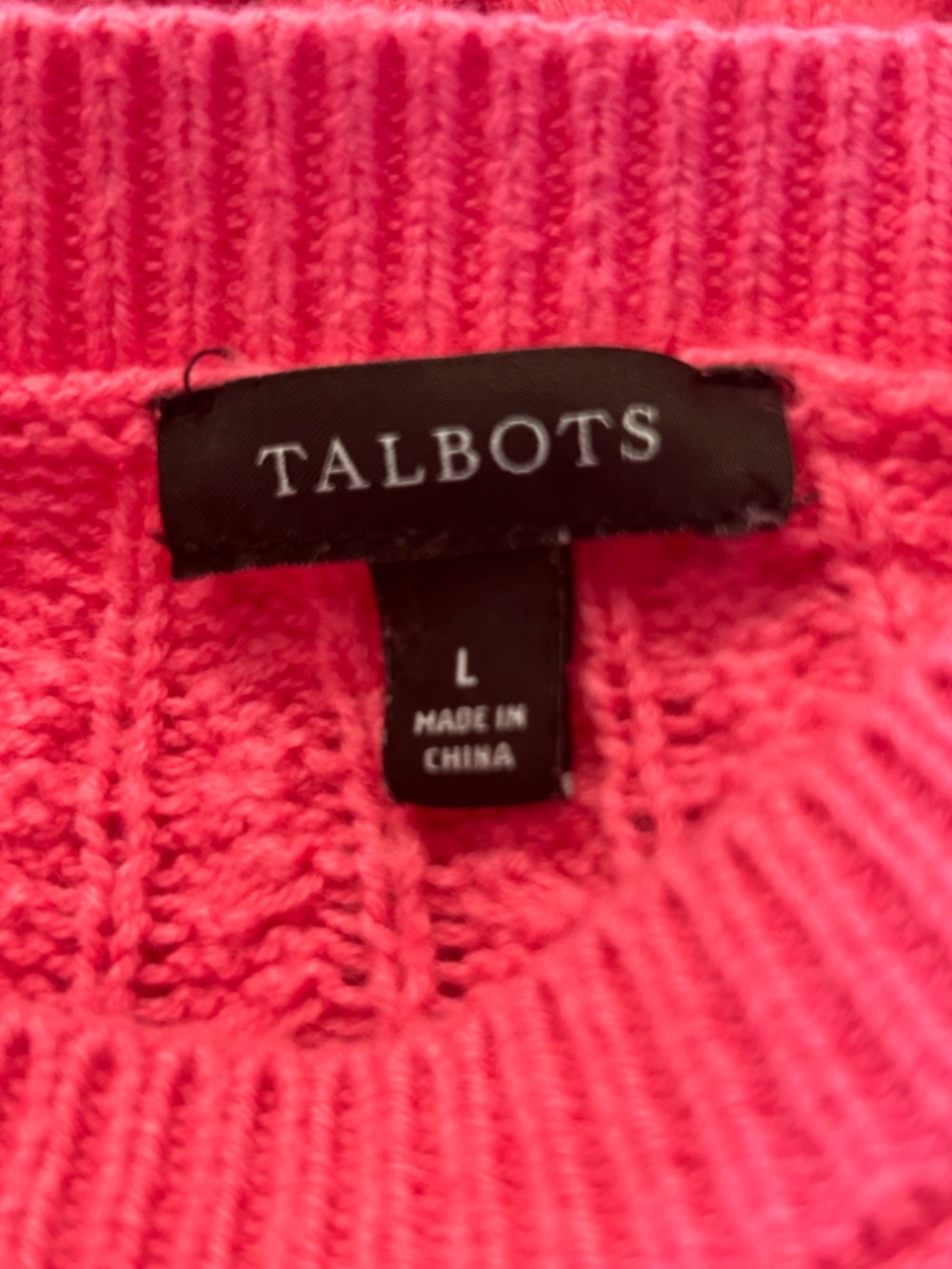Talbots bright pink cable knit pullover sweater, size L - Picture 3 of 6